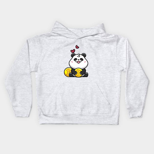 panda huging bitcoin Kids Hoodie by fflat hds